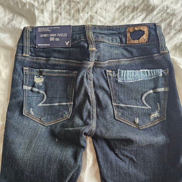 American Eagle Low Rise Patchwork Skinny Jeans - 2012 - Dark Wash - Sz 00 Reg - Picture 7 of 16